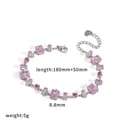 Close-up of pink crystal stainless steel bracelet with dimensions and weight info - Pink Rectangular Style (TB5245) / Pink