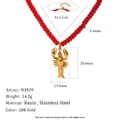 Detailweergave van rode kralenketting met gouden kreefthanger en afmetingen - Kreeft Stijl (N3929) / Goud