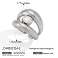 Silver stainless steel ring featuring an oval zircon in a bold, double-band curved design - Streamlined Double Ring (JDR0103314-S)
