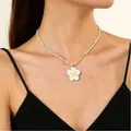 Dopamine style colorful beaded necklace with white plumeria flower pendant for women - Plumeria Style (WG--0601) / White