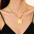Vibrant multi-colored beaded dopamine flower necklace for women summer vacation style - Yellow Five-Petal Flower Style (X500) / Yellow
