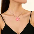 Elegant pink flower pendant beaded necklace for women sweet dopamine style jewelry - Pink Cherry Blossom Style (A-1056) / Pink
