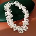 Elegant French style pearl and crystal beaded floral lace necklace for women - Pearl Crystal Woven / White