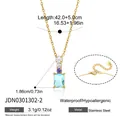 Gold plated stainless steel necklace with blue zircon pendant and product specifications - Rectangular Light Blue Resin Style (JDN0301302-2)
