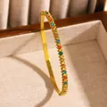 Vintage Bohemian gold stainless steel bangle featuring colorful sparkling rhinestone accents - Multicolor Rhinestone (02 Gold) / Gold