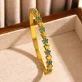 Vintage bohemian gold stainless steel bangle bracelet with blue rhinestone flower motifs - Blue Rhinestone Five-Petal Flower (04 Gold) / Gold
