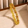 Vintage luxury gold plated floral bangle with red rhinestones for women jewelry - Red Rhinestone Floral (05 Gold)