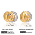 Two-tone spiral stainless steel stud earrings with size and weight details - Spiral Rose Design Stud Earrings (JDE0111109-PS)