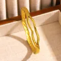Elegant gold-plated stainless steel wavy textured bangle bracelet jewelry for stacking - Wave Texture (12 Gold)
