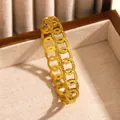 Vintage style gold plated stainless steel chain link bracelet with textured finish - Oval Link (17 Gold)