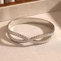 Vintage bohemian style stainless steel crossover bangle with textured scale pattern in silver - Double Layer Cross Scale (23 Silver)