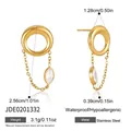 Detailed view of gold stainless steel earrings with dimensions and weight info. - Round Hoop Chain Marquise Zirconia Drop Earrings (JDE0201332)