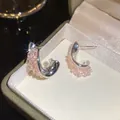 Elegante silberne Creolen mit schimmernden rosa Kristallen in einer luxuriösen Schmuckschatulle. - Verdrehter Kristallstil (HE31839) / 1 Paar Packung / Rosa