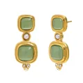 Vintage 18K gold plated stainless steel earrings with light green gems and pearl detail - Gold/Green