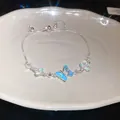 Eleganter eisblauer Blumenranken-Zirkonia-Armband für Damen mit Silber-Schmetterling - Eisblauer Schmetterling Blumenstil (58#)