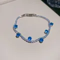 Elegante pulsera de circón aguamarina con cadena de plata y brillantes piedras azules. - Estilo Aguamarina Ovalada (5#)