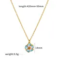 Elegante collana in acciaio inossidabile placcato oro 18 carati con ciondolo fiore smaltato - Blu Chiaro (TN3783-BL)