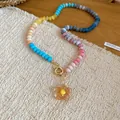 Colorful crystal beaded necklace with translucent flower pendant in vibrant dopamine style. - Transparent Orange (33#)