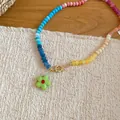 Vibrant summer crystal beaded necklace featuring a lime green flower pendant detail - Multicolor-Green (36#)
