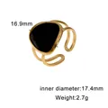 Gold plated stainless steel open ring with black enamel geometric design feature - Geometric Open Ring / Black