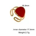 Adjustable 18K gold plated stainless steel ring with red geometric enamel inlay - Geometric Open Ring / Red