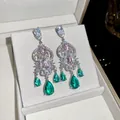 Vintage floral silver needle earrings featuring teal and pink teardrop crystals elegant style - 35# Silver Needle - Silver - Pink - Green