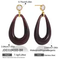 Detailed view of purple resin teardrop earrings with gold stainless steel studs - Amber Brown Style (JDE0104300-BR)