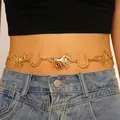 Chaîne de taille vintage dorée avec breloques cheval et fer à cheval de style Y2K - Or (K-524)