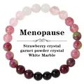 Detailed view of 6mm natural stone beads including garnet and strawberry crystal - Mixed Natural Stone Bracelet (Strawberry Crystal/Garnet/Powder Crystal/Marble)