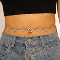 Chaîne de taille élégante en strass argentés en forme de cœur pour femmes style Y2K - Argent (0393)