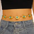 Chaîne de taille vintage bohème coquille avec pierres turquoise bleues bijoux pour femme - Or (1300)