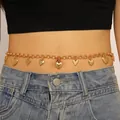 Élégante chaîne de taille dorée bohème avec pendentifs en cœur et cristaux brillants - Or (2597)