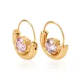 Detailansicht eleganter goldener Edelstahl-Ohrringe mit rundem rosa Zirkonia-Stein - Round Pink Zirconia