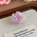 Incantevole decorazione a fiori di perline viola e trasparente per zoccoli e scarpe jelly - Palla di Cluster di Fiori Macaron 3D (27337-4)
