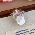Elegante ciondolo per scarpe con cristalli rosa, perle e goccia in madreperla per zoccoli - Pendente Combinazione Madreperla Cangiante (27337-10)