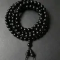 Bracelet Mala naturel de 108 perles en bois d'ébène d'Afrique en noir mat profond - 8mm*108 Perles (Style Gourde)