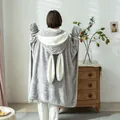 Oversized wearable blanket with rabbit ears and soft plush lining for women at home - 95cmX80cm / Gray