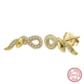 Gold-plated S925 sterling silver snake stud earrings with sparkling cubic zirconia - Gold Snake Infinity Studs SE403-14K / Gold