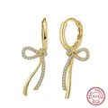 Elegant S925 sterling silver bow knot hoop earrings with sparkling cubic zirconia - Gold Pavé Bow Hoop SE408-14K / Gold