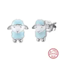 Adorable S925 sterling silver sheep stud earrings with blue and white enamel finish - Blue Sheep Studs SE405-P / Light Blue/Silver
