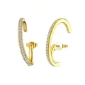 S925 sterling silver gold plated C-shaped stud earrings with cubic zirconia stones - Gold Curved Studs SE386-14K / Gold