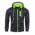 Stylish men's charcoal grey zip-up hoodie jacket with vibrant neon green accents - Dark Grey (With Neon Green)