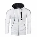 Felpa bianca con cappuccio e zip da uomo slim fit con cuciture nere a contrasto - M / Bianco (Con Nero)