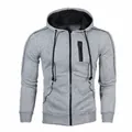 Felpa con cappuccio grigia casual da uomo con zip e cuciture decorative nere - M / Grigio Chiaro (Con Nero)