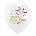 Palloncino bianco in lattice per feste con stampa colorata Happy New Year 2027 e stelle - Bianco