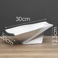 White minimalist geometric ceramic pedestal tray bowl for home decor 30x20x12.5cm - Rectangular Geometric Style - Large / White