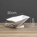 Modern white wabi-sabi high-foot ceramic decorative tray and fruit bowl for home decor - Rectangular Geometric Style - Small / White