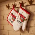 Festive Christmas oven mitts and pot holder set with embroidered red truck design - Christmas Red Truck