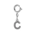 Silver stainless steel letter C charm pendant with cubic zirconia for bracelets - Steel Color Spring Clasp + Initial C Pendant