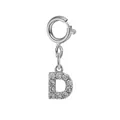 Silver stainless steel letter D initial charm encrusted with sparkling cubic zirconia - Steel Color Spring Clasp + Initial D Pendant